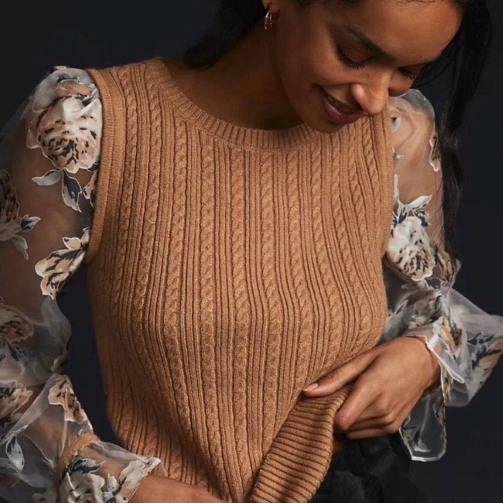 Anthropologie Brown Ribbed Sweater Vest